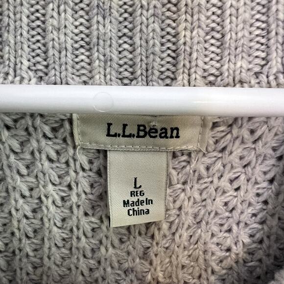 L L Bean Women Waffle Knit Turtleneck Sweater Gray Sz L Wool Cotton Blend Chunky - Picture 9 of 12